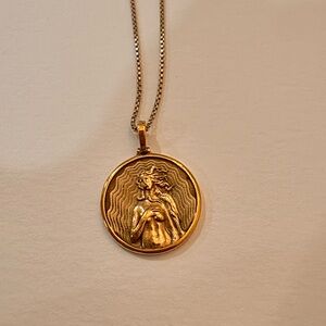 Vintage Art Nouveau Woman Medallion Necklace 14k over 925 Sterling Silver